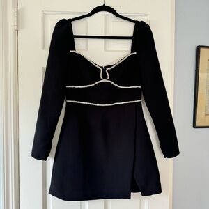 Self-Portrait Black Crepe Rhinestone Detail Mini Dress US6